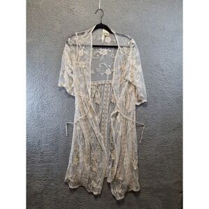Forgotten Grace Kimono Cardigan Womens S White Floral Sheer Lace Boho Cover Up